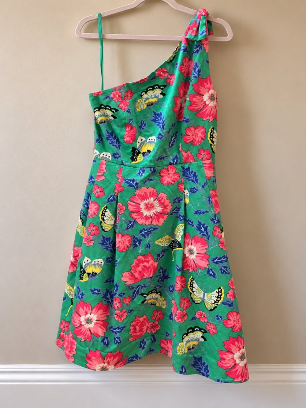 RSVP by Talbots Green Butterfly Garden Party One Shoulder Dress 14 NWOT
